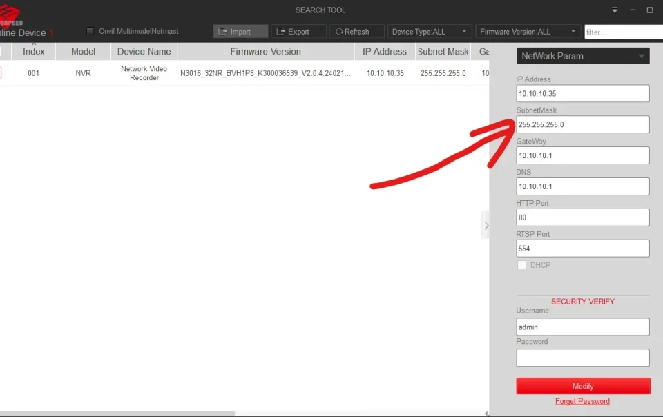 Aplikace Search Tool – seznam nalezených zařízení PATRONUM v síti